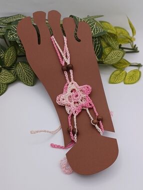 Handmade Crochet Flower Barefoot Sandals in Pink